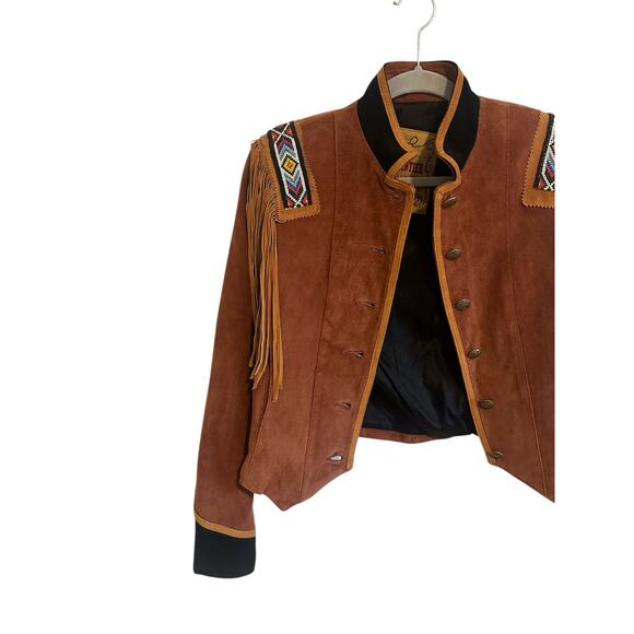 Frontier Collection Women's Small Brown Leather Genuine Pigsplit Fringe Jacket - Picture 3 of 10